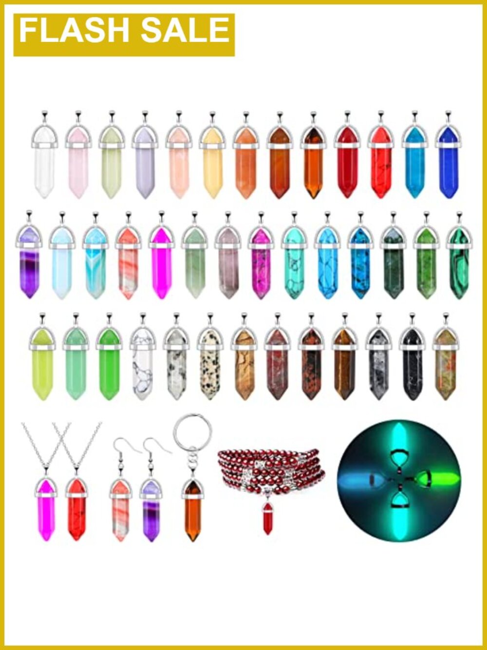 40 Crystal Pendants Glow Dark Hexagonal Quartz Charms Jewelry Making